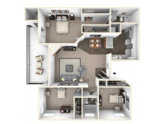 3 bed 2 bath floor plan C1 RENOVATED