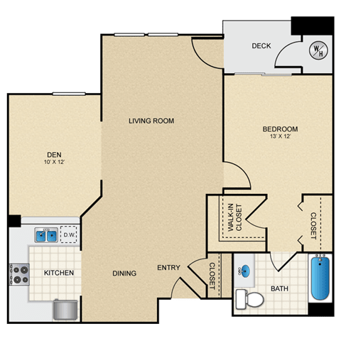 1 bed 1 bath C floorplan