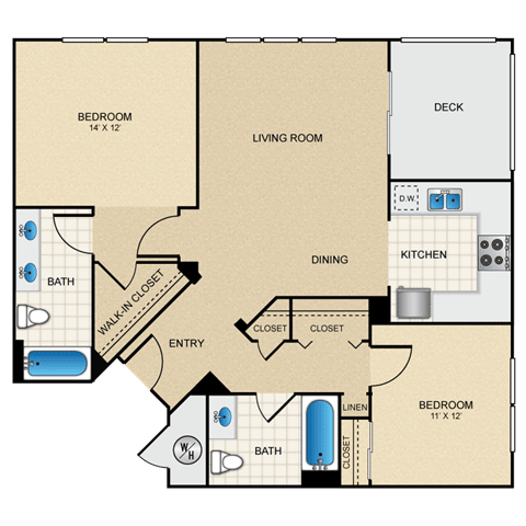 2 bed 2 bath A floorplan