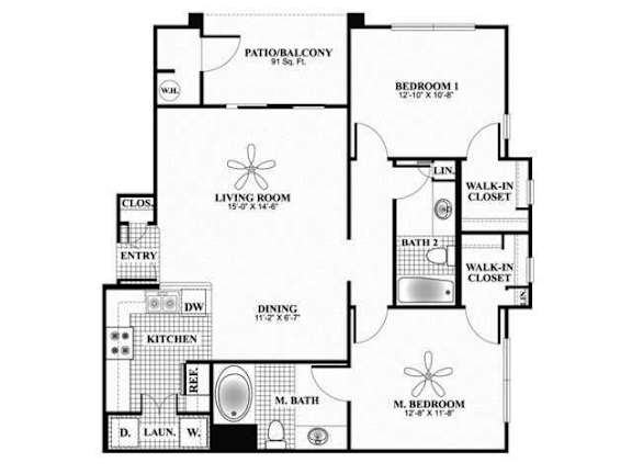 Floor Plan  A black and white image of a house floor plan.
