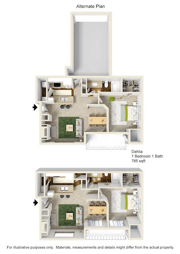 A floor plan of a one bedroom apartment with a bathroom.