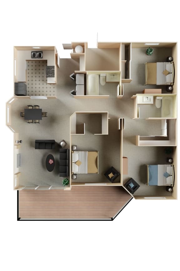 Larkspur Courts apartments in Larkspur California photo of Three Bedroom Two bathroom floorplan
