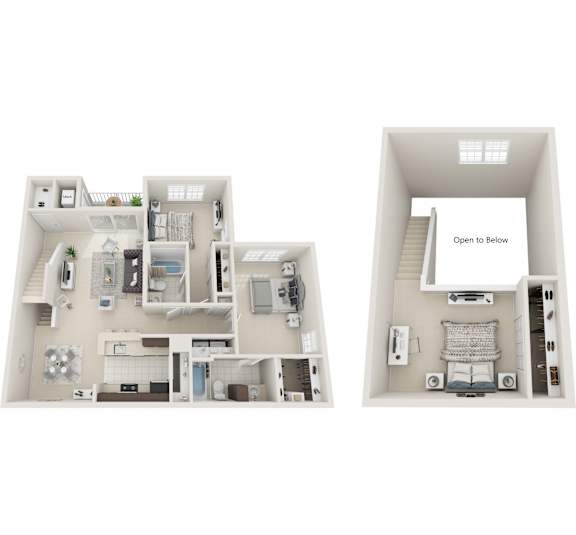 A diagram of a house layout with two rooms and a staircase.