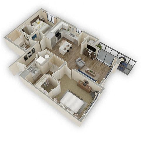 3d C2 2 bed 2 bath floor plan