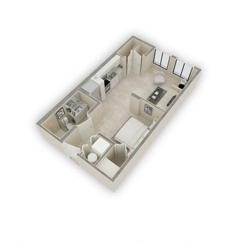 3d S3 Studio 1 bath floor plan