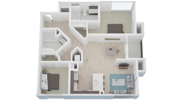 2 Bed 2 Bath 1164 square feet floor plan 3d furnished