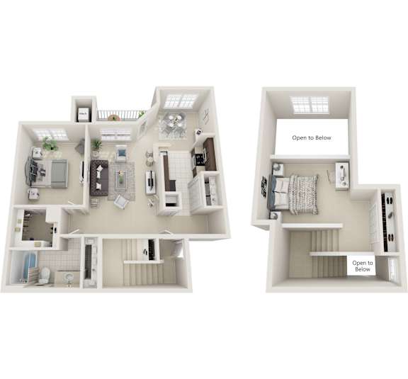A diagram of a house layout with two sections labeled "Open to Below".