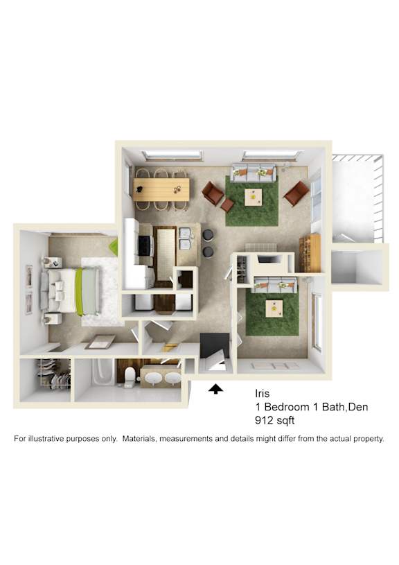 Floor Plan  A 1 bedroom 1 bathroom apartment in Denmark is shown in this image.