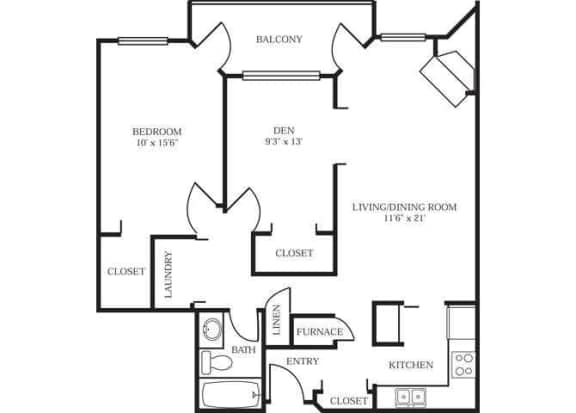 A floor plan of a home with a living room, dining room, kitchen, and bathroom.
