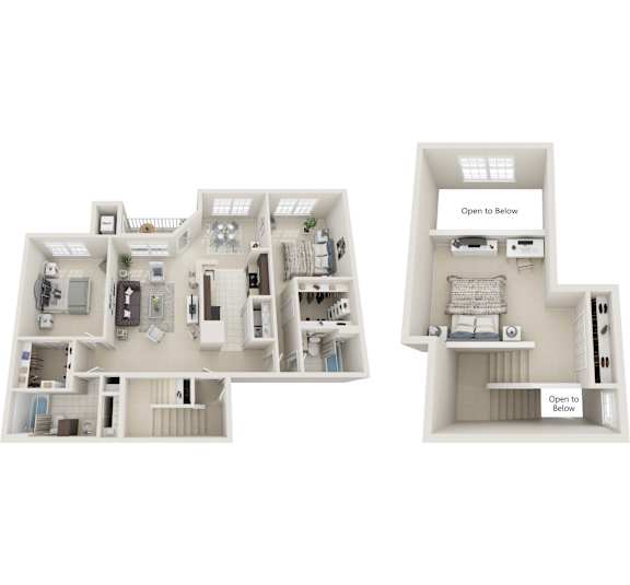 A diagram of a two-story apartment layout.