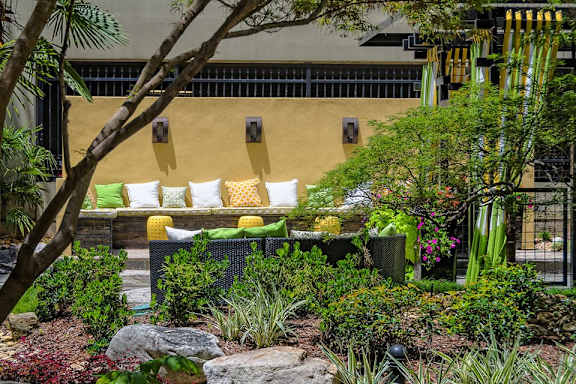 Relaxing courtyard with fountains