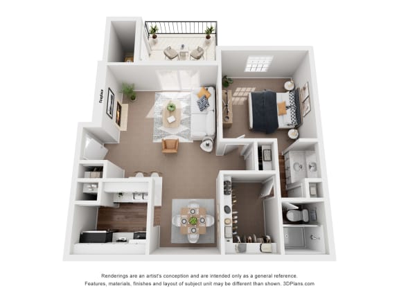 a 3d floor plan of a house with a bedroom and living room
