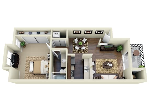 Floor Plan  A 3D rendered image of a house layout.