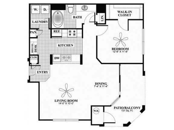 Floor Plan  A floor plan of a house with a living room, dining room, kitchen, bedroom, bathroom, and laundry area.