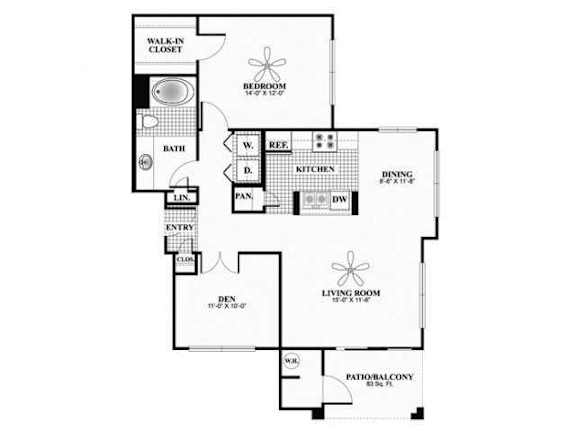 A black and white floor plan of a house with a living room, dining room, kitchen, and bathroom.
