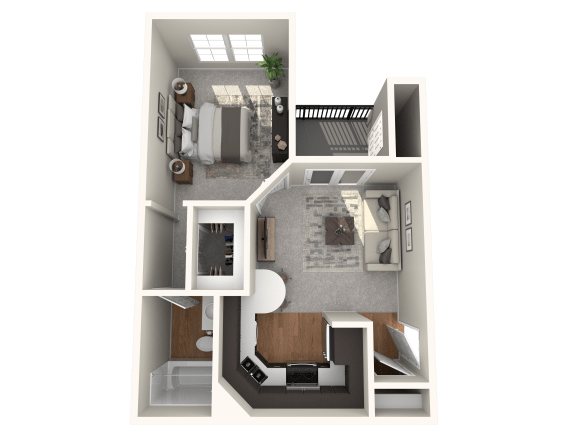a 3d floor plan of a 2100 sq ft apartment