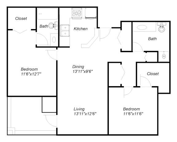 A black and white image of a floor plan for a house.