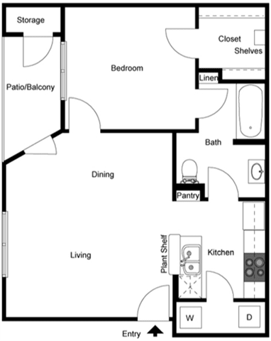 1 Bed 1 Bath Floor Plan at Canyon Ridge, Austin, TX, 78753