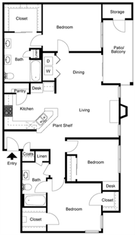 3 Bed 2 bath Floor Plan at Canyon Ridge, Austin