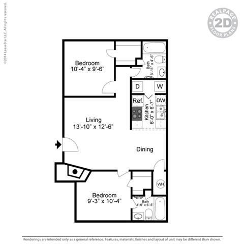 Braeburn, 2 br, 2 ba, 920 sq. ft. floor plan