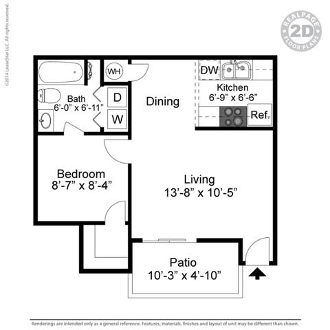 Cameo, 1 br, 1 ba, 520 sq. ft. floor plan