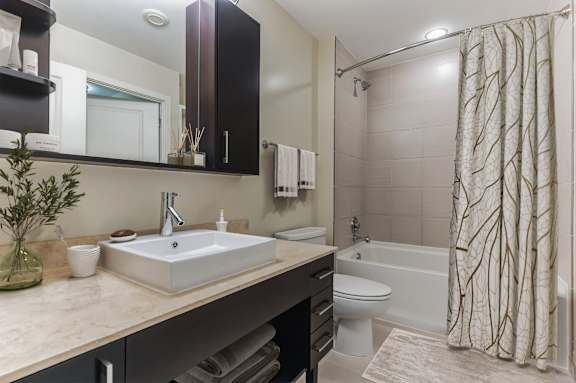 a bathroom with a sink and a toilet and a shower