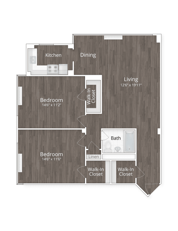 2 Bedroom 1 Bath Floor Plan at 1500 Arlington, Arlington, VA