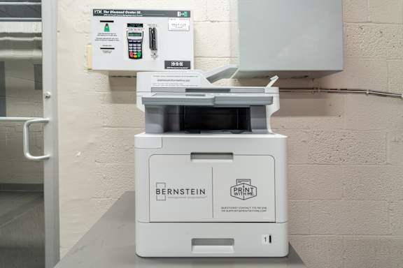 A Bernstein printer is sitting on a table.