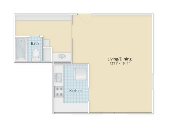 a floor plan of a room with a bedroom and a kitchen
