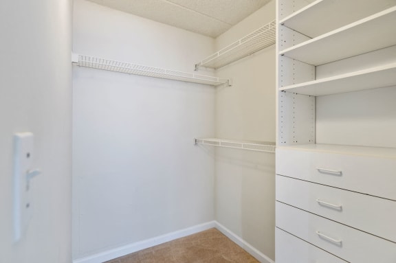 Walk-in closet with shelving and drawers  at Lenox Club, Arlington, VA