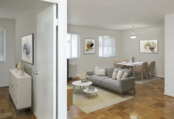 One-bedroom living and dining ( virtually staged)   at Legation House in Washington, DC 20015