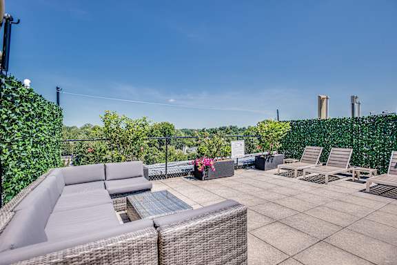 Rooftop with lounge area at The Livingston in the Chevy Chase neighborhood in Washington, DC 20015