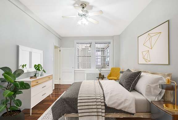 Ceiling fan in bedroom of The Paramount in Petworth, NW Washington DC 20011