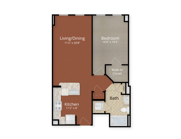 One Bedroom One Bathroom Floor Plan at Park Place at Petworth, Washington, 20011