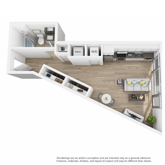 A floor plan of a studio apartment