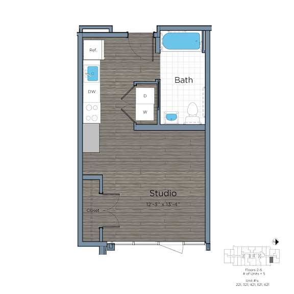 Studio Affordable Dwelling Unit (ADU) at Leo at Waterfront Station at Southwest Waterfront in Washington, DC 20024