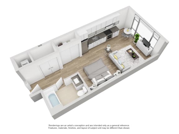 a large open living room with a kitchen and dining area