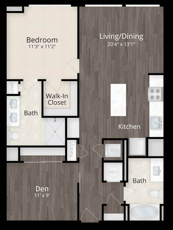 One bedroom with den two bathrooms at Valo Apartments in SW Waterfront, DC 22202