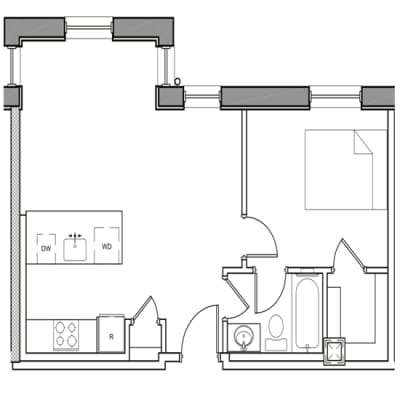 A drawing of a building with a floor plan and elevation.