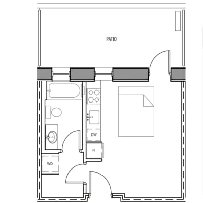 A floor plan of a house with a labeled patio.