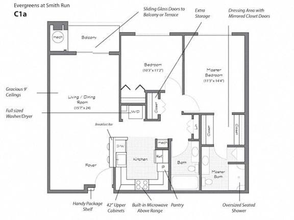 2 bed 2 bath C1a Floor Plan at Evergreens at Smith Run, Fredericksburg
