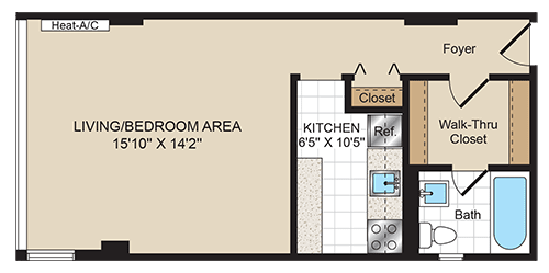 Studio C Floorplan at 2400 Pennsylvania Avenue Apartments