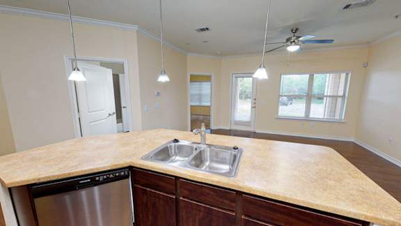 A kitchen with a sink and a dishwasher.
