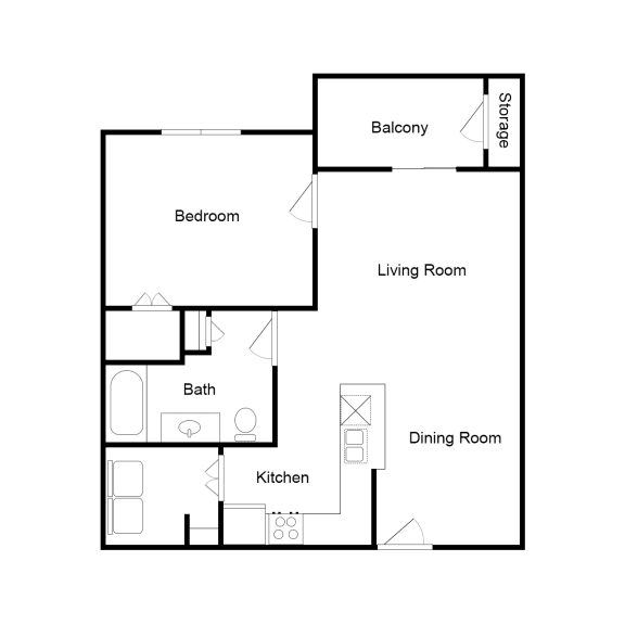 Floor Plan  One Bedroom One Bathroom at St. Augustine Estate, Dallas, Texas
