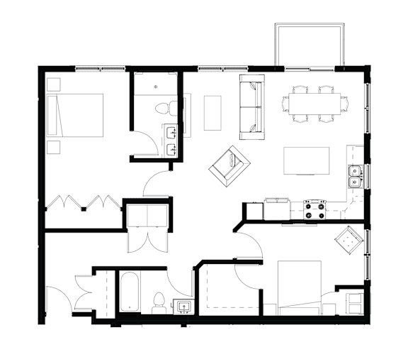 A black and white image of a floor plan for a house.