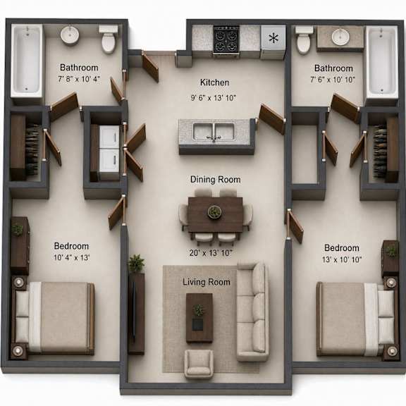 Floor Plan  Floor plan 2x2 1015 sq. ft. at The Ellison, Layton, UT, 84041