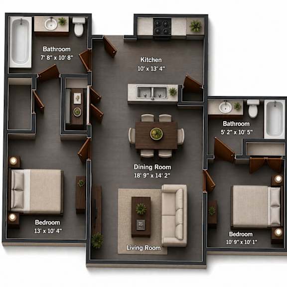 Floor Plan  Floor plan 2x2 890 sq. ft. at The Ellison, Layton, UT, 84041