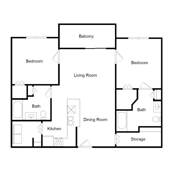 Floor Plan  Two Bedroom Two Bathroom A at St. Augustine Estate, Dallas