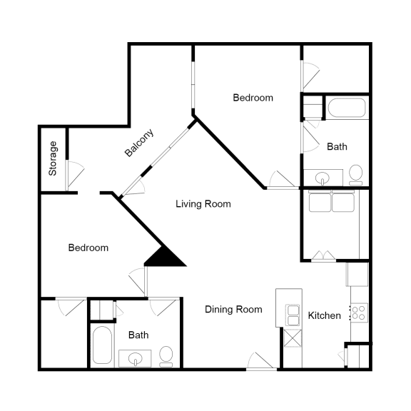 Floor Plan  Two Bedroom Two Bathroom B at St. Augustine Estate, Texas