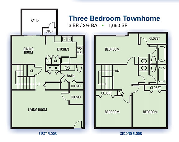 Aspen Pointe - Three Bedroom Townhome Floor Plan